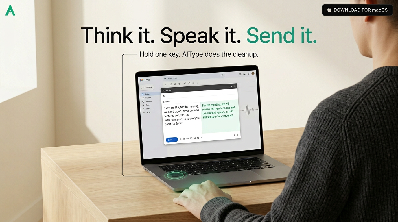 AiType turning spoken words into clean text across apps