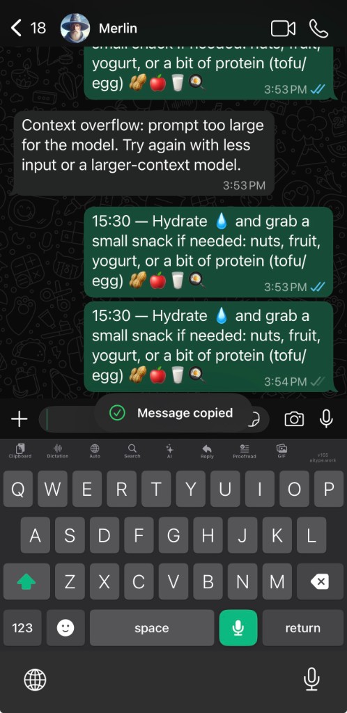 AiType iPhone keyboard screenshot inside a chat app